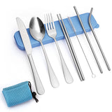 Garvee 9-Teiliges Edelstahl Besteckset Für Reise Camping Mit Aufbewahrung Blau Outdoor Picknick