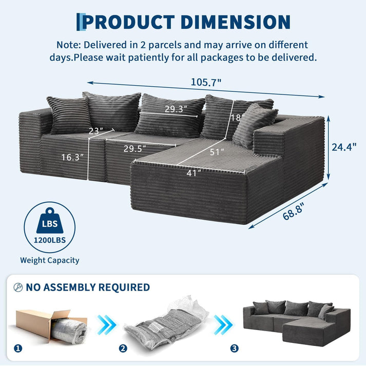 GARVEE Modulares Ecksofa aus Cord in Grau – Flexible modulare Gestaltung
