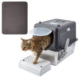 Garvee Katzentoilette aus Edelstahl, Geschlossenes Katzenklo mit 15 cm tiefer Wanne, Geräumige Katzentoilette, Leicht zu Reinigen - Dunkelgrau