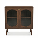 Garvee Kommode, mit Stauraum, pflegeleicht, Glas & Holz, Retro, Walnussbraun - Walnussbraun
