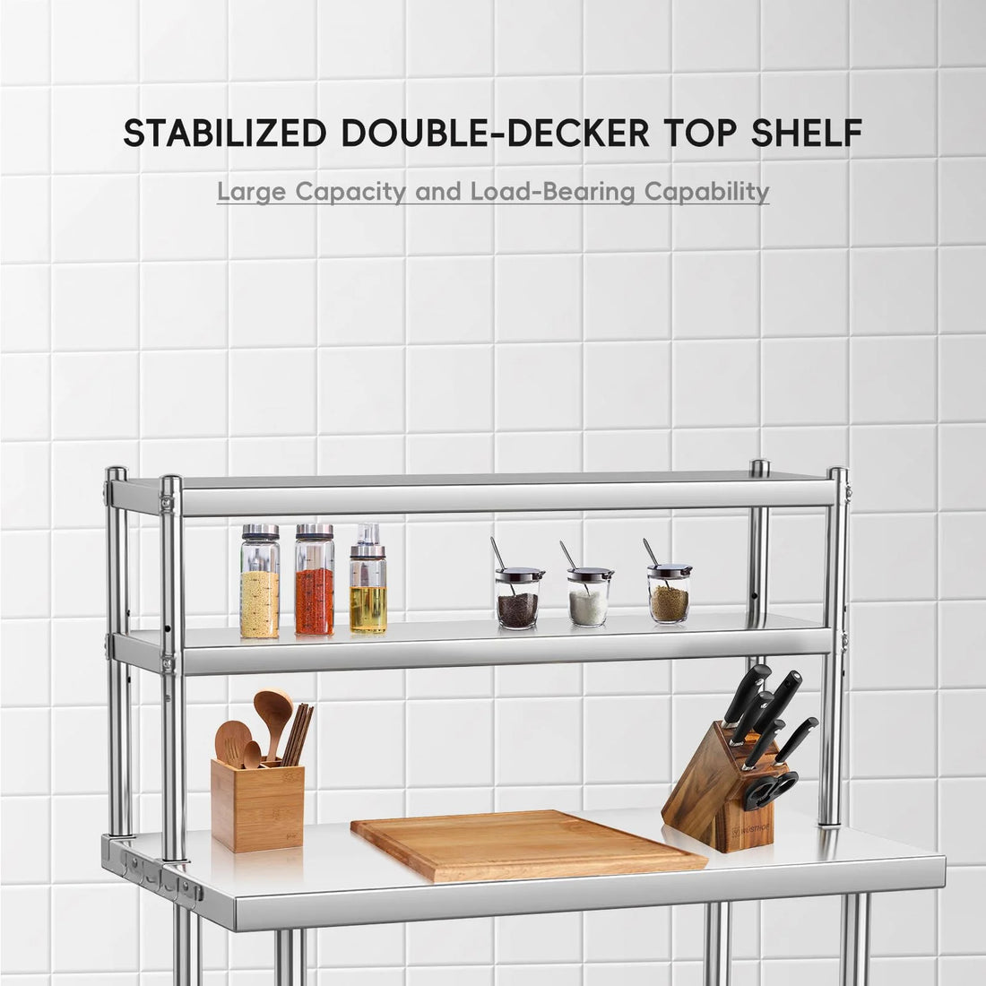 Garvee Edelstahl Arbeitstisch höhenverstellbar, rostfrei stabiler Werktisch 91 x 61 x 138 cm, hohe Tragkraft bis 662 kg für Werkstatt Küche