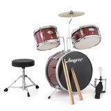 Garvee 3-teiliges Schlagzeug Set für Anfänger mit Becken & Basspedal, 74 cm, Rot - Rot