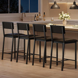 Garvee Barhocker Set 4, PU Leder, Stahlrahmen, Mit Rückenlehne & Fußstütze, Für Küche & Bar, Schwarz - Schwarz