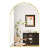 Garvee Arched Wall Mirror 26x38in Gold Metal Frame Anti-Fog Bathroom Bedroom Living Room - 