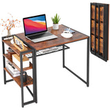 Garvee 35 Zoll Klappschreibtisch Mit Stauraum, Metallgestell, P2 Spanplatte, Braun Für Büro & Schlafzimmer, Platzsparend, Vielseitig - Braun