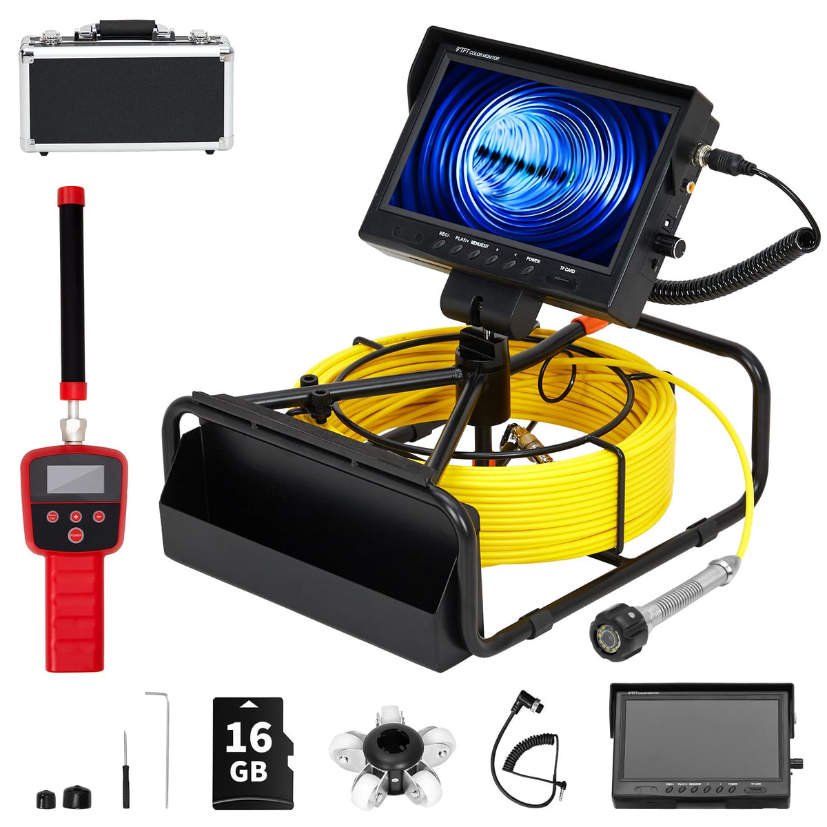 Sanyipace 9″ LCD Rohrinspektionskamera – DVR, 6000mAh Akku, IP68, 1000TVL