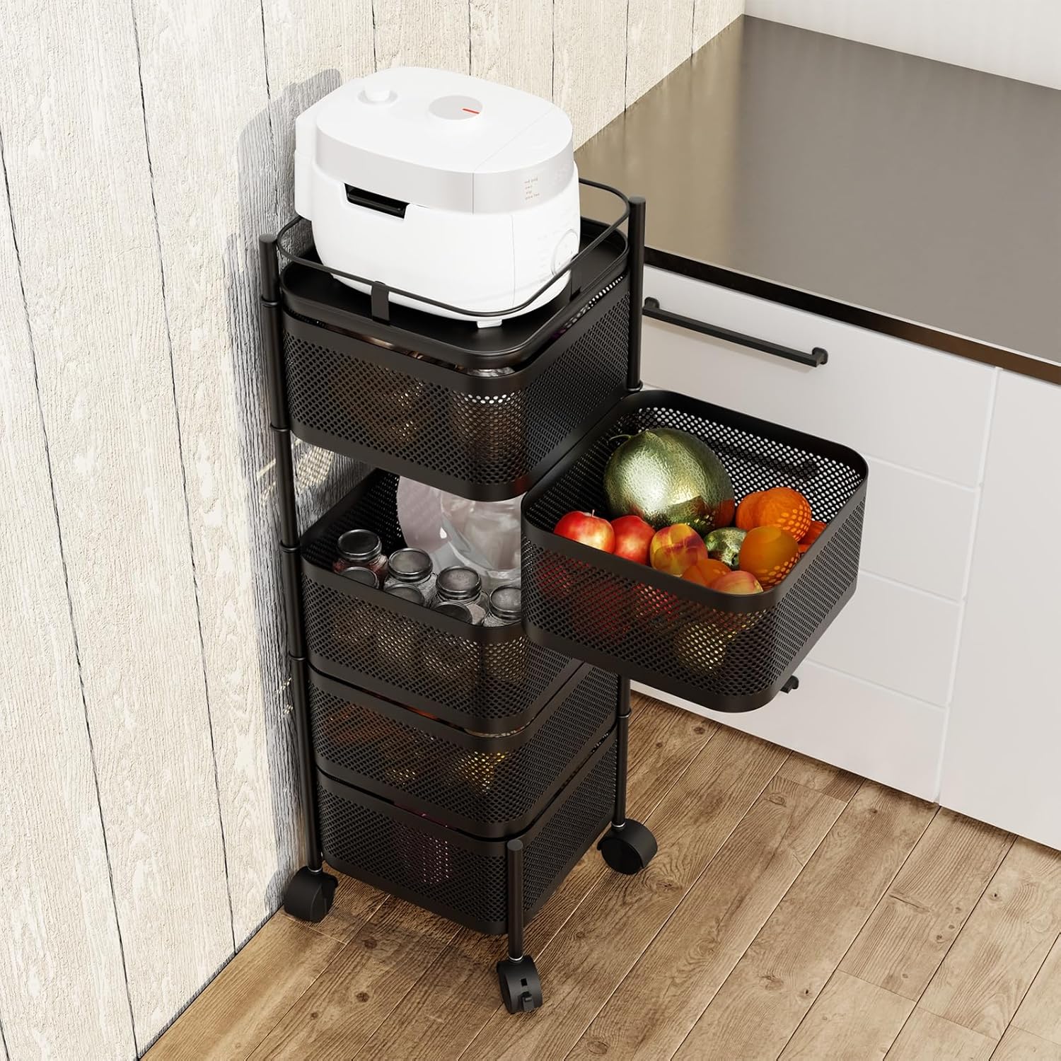 Garvee Rollwagen Metall Servierwagen Mit Rollen, 5 Ebenen Küchenregal Organizer, 94x28x28 Cm, Weiß, Vielseitig Für Küche Und Bad