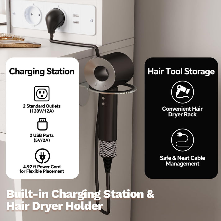 Integrierte Ladestation und Haartrocknerhalter