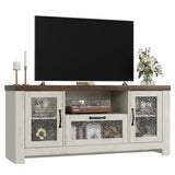 Garvee TV-Schrank, Fernbedienung, LED, verstellbare Einlegeböden, Weiß+Braun