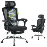 Garvee Ergonomischer Bürostuhl Mit Verstellbarer Kopfstütze, Lendenwirbelstütze, Fußstütze Für Home Office & Gaming, Höhenverstellbar, Atmungsaktiv Mesh, Schwarz - schwarz
