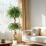 Garvee Künstlicher Ficus Baum 5 ft Mit Gebogenem Stamm, 1134+ Seidenblätter, Weißer Topf Für Büro & Wohnzimmer - 