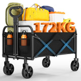 Garvee Klappbarer Schwerlastwagen 380 lb Kapazität Mit 5" Geländereifen Für Strand & Camping, Stahlrahmen, 600D Oxford Stoff, Faltbar, Schwarz - schwarz