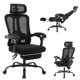 GARVEE Ergonomischer Bürostuhl mit Kopfstütze & Fußstütze, Höhenverstellbarer Schreibtischstuhl mit Lordosenstütze, Atmungsaktivem Netzstoff & Kunststoff-Fußkreuz, Schwarz - Schwarz