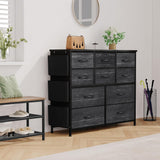 GARVEE Kommode mit Schubladen aus Stoff mit Griffen, Sideboards für Schlafzimmer Geeignet, Komodenschrank mit 10 Schubladen, Stoffkommode mit Stabilem Stahlrahmen für Schlafzimmer, Wohnzimmer - Schwarz