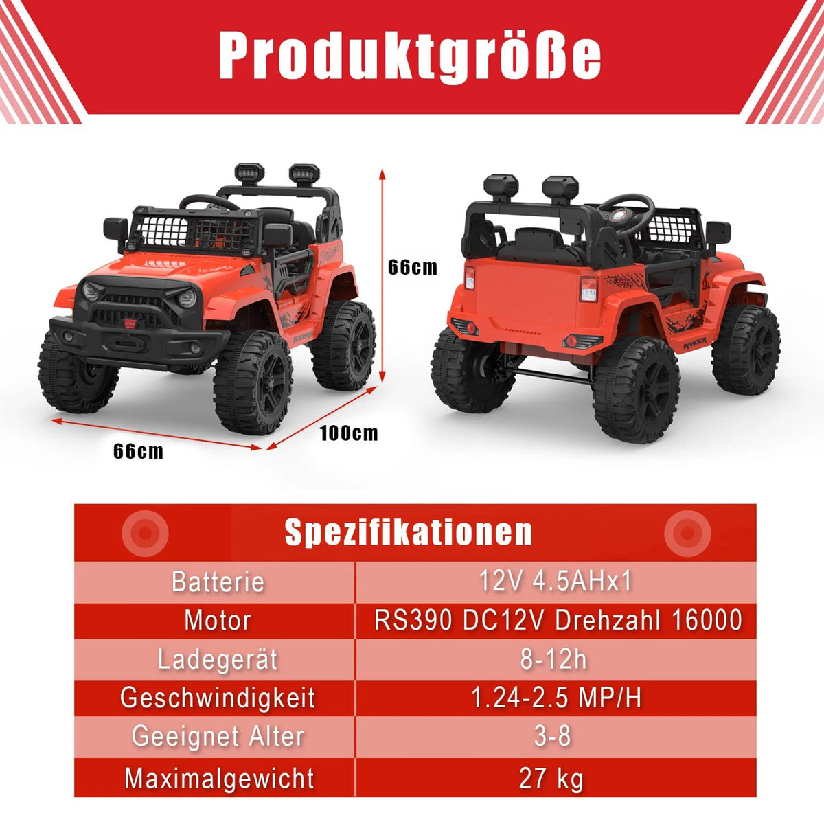 Garvee Kinder Elektroauto Maße 66 × 100 × 66 cm