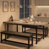 Garvee 63" Ausziehbarer Esstisch Set 4-8 Personen, Retro Grau, 3-teilig, MDF & Metall, Platzsparend Für Wohnungen - grau