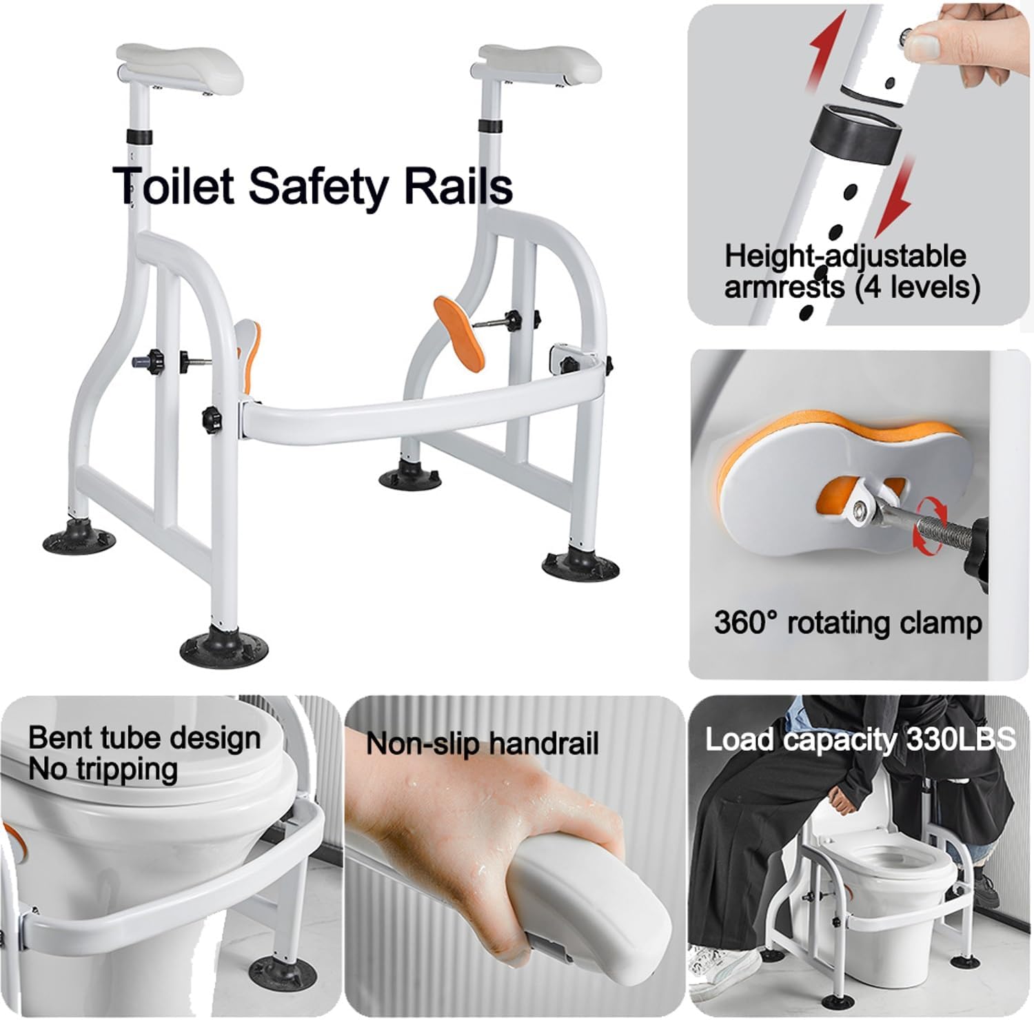 Garvee Toiletten-Aufstehhilfe – Höhenverstellbar, Rutschfest, 62×52×65–72 cm, Stabiler Haltegriff