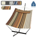 GARVEE Doppelhängematte mit Gestell für 2 Personen, Wetterfeste Hängematte mit Kissen für Garten, Terrasse & Pool, Belastbar bis 204 kg, Kaffeebraune Streifen - Kaffeebraune Streifen