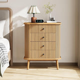 Garvee 4 Schubladen Kommode Mid Century Modern Mit Schiebetür Für Schlafzimmer Und Wohnzimmer, MDF Bambusoptik, Großer Stauraum, Langlebig