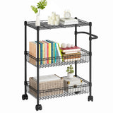 Garvee 3-Stufiger Metall-Rollwagen Mit Körben Verstellbaren Regalen Für Küche Und Bad 31.5" Schwarz - Schwarz