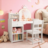 GARVEE Kinder Schminktisch mit Spiegelbeleuchtung, 2-in-1 Prinzessin Vanity Set aus Holz, Mit Stauraum und Regal, Sicher für Mädchenzimmer, Weiß - Weiß