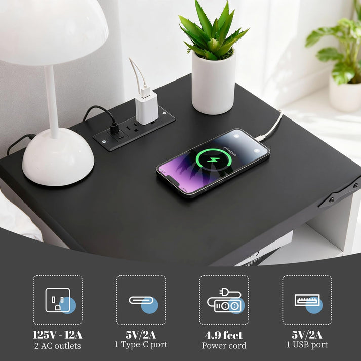 Details der integrierten Ladestation mit Steckdosen, USB-A und USB-C Anschluss