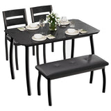 Garvee Essgruppe 4-teilig für 4 Personen, 1 Tisch + 2 Stühle + 1 Bank, Metall, Schwarz, gepolstert - Schwarz