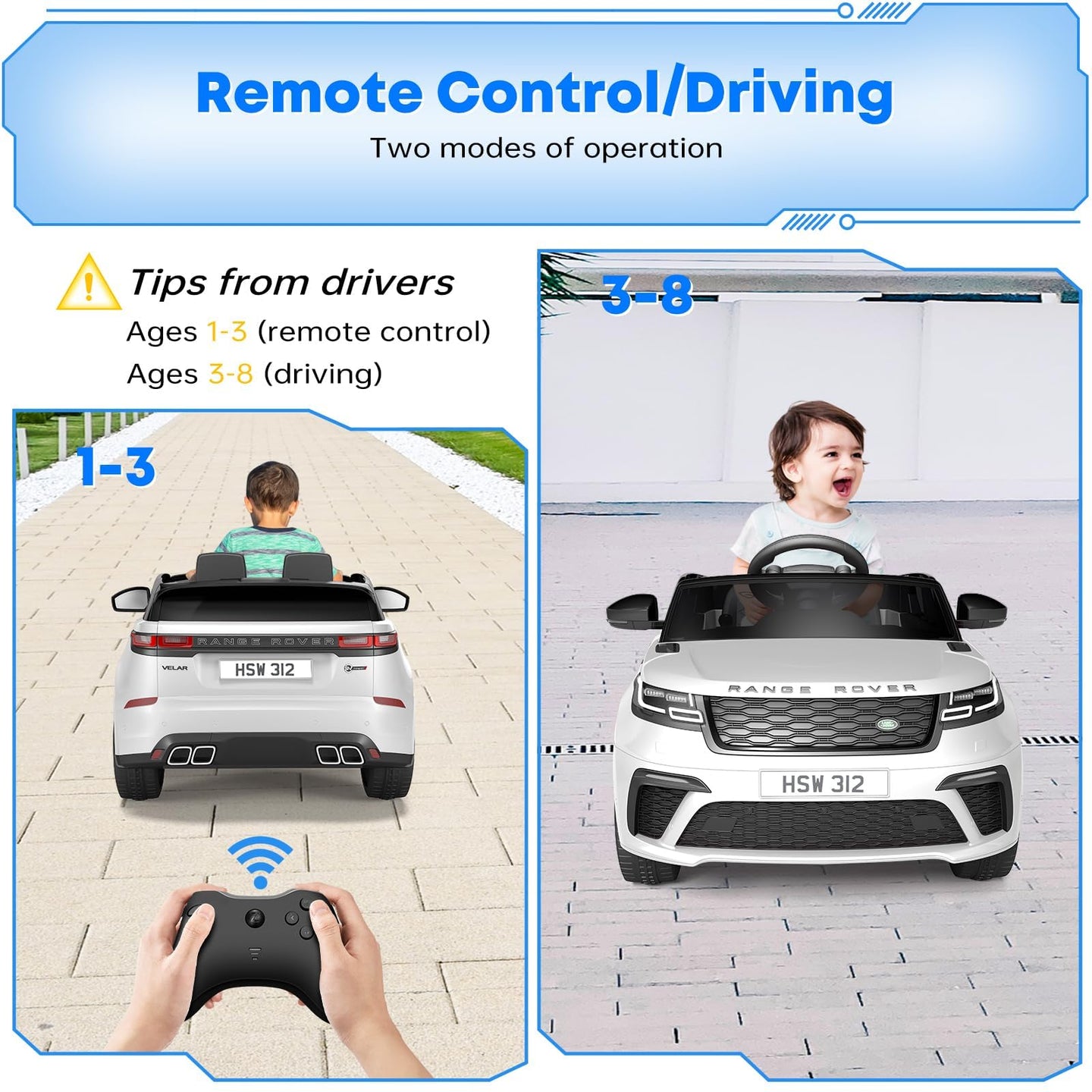 Zwei Steuerungsmodi: Fernbedienung für Kleinkinder, manuelle Pedalsteuerung für ältere Kinder