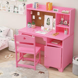 GARVEE Kinderschreibtisch mit Stuhl, Schreibtisch-Set aus Holz mit Aufsatzregal, Lern- und Computertisch für Kinderzimmer, Rosa - Rosa