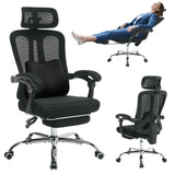Garvee Ergonomischer Bürostuhl Mesh Mit Hoher Rückenlehne, Verstellbarer Kopfstütze, Fußstütze Für Home Office & Schlafzimmer, Höhenverstellbar, Atmungsaktiv, Rollen Schwarz - Schwarz