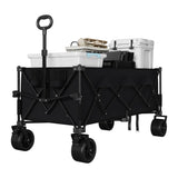 GARVEE Bollerwagen Faltbar mit Geländereifen, Schwerlast Transportwagen bis 159 kg, Stahlrahmen & Getränkehalter für Strand, Camping & Outdoor, Schwarz - Schwarz