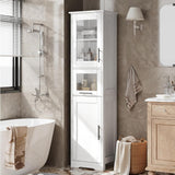 GARVEE 170 cm Badezimmer-Schrank, hoher Schrank mit Türen, verstellbare Regale, weiß, 5 Fächer, schmal, vielseitig für Bad & Küche - Weiß