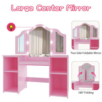 Garvee Prinzessin Schminktisch Mit LED Licht, Spiegel, Stuhl, 104×41×117 cm, Rosa