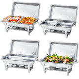 Garvee Chafing Dishes Buffet Set 4er Pack 8 QT Edelstahl Für Catering & Hochzeit, Langlebig & Sicher, Faltbarer Rahmen, Silber - 