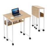 Garvee Klappbarer Schreibtisch 80 cm, Mit Rollen, Stahlrahmen, Platzsparend, Für Home Office, Eiche - Eiche