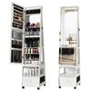 GARVEE Schmuckschrank mit Spiegel, Schmuckständer, 360° schwenkbarer Schmuckschrank mit Ganzkörperspiegel, Spiegelschrank mit LED, Standspiegel, Schmuck Organizer mit Schublade, 3 Regale, abschließbarer Schm