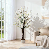 Garvee 4FT Künstlicher Wintersweet Baum Mit Realistischen Weißen Blüten, Polyester, Schwarzer Topf, Indoor & Outdoor Dekoration