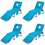 GARVEE Sonnenliege Klappbar, 5-Fach Verstellbar mit Gesichtsöffnung, Wasserabweisende Gartenliege mit Kissen & Seitentasche für Strand, Terrasse & Garten, Blau, 4er-Set - Blau