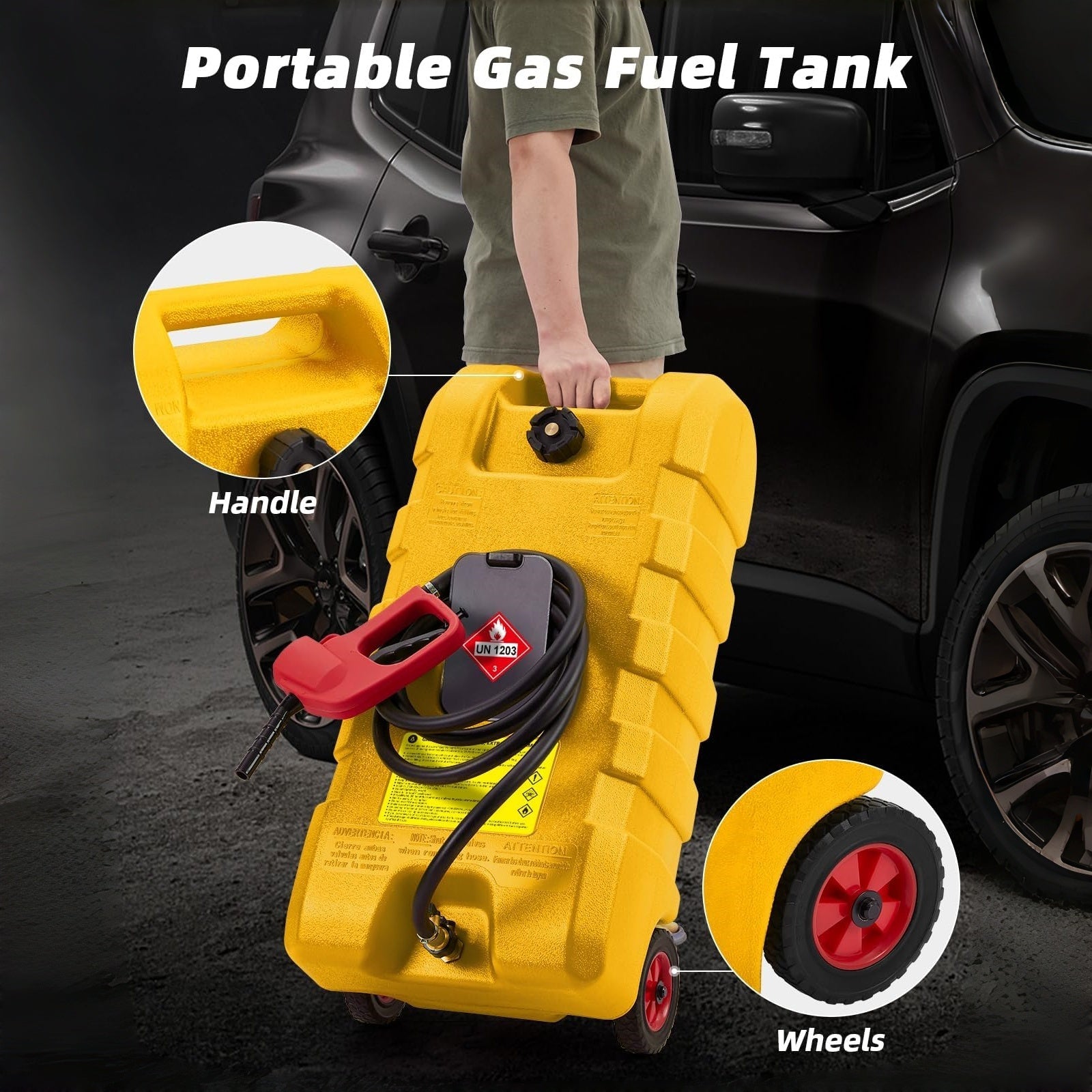 Garvee Gelb 15 Gallonen Kraftstoffkanister Mobil mit Rädern Handpumpe 57L für Auto Boot Rasenmäher ATV