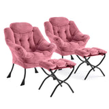 Garvee Relaxsessel mit Hocker aus Samt, ergonomisch, Stahlrahmen, für Wohnzimmer und Schlafzimmer, Tiefrosa - Tiefrosa