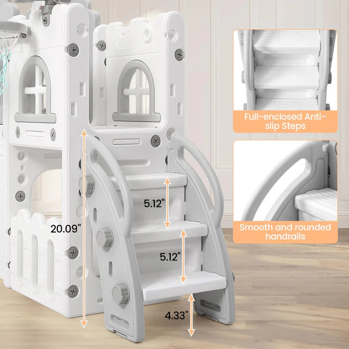 Garvee 8-in-1 Kinder Rutsche – Klettern, Basketballkorb, Tunnel, Stauraum, Modernes Design, 1–3 Jahre