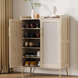 Garvee Schuhschrank mit 5 Ebenen, Rattanfronten, verstellbare Regale, für Flur und Diele, Eiche-Natur - Eiche-Natur
