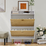 Garvee Schuhschrank Mit 2 Klappschubladen, Schmaler Schuhorganizer Für Flur Und Eingangsbereich, Weißes Holz, Freistehend, Stabil, Platzsparend