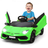 GARVEE Lamborghini Kinder Elektroauto Sportwagen 12V mit Doppelmotor, 2,4G-Fernbedienung, LED-Lichtern, MP3, Hydraulischen Türen & Sicherheitsgurt, Grün - Grün
