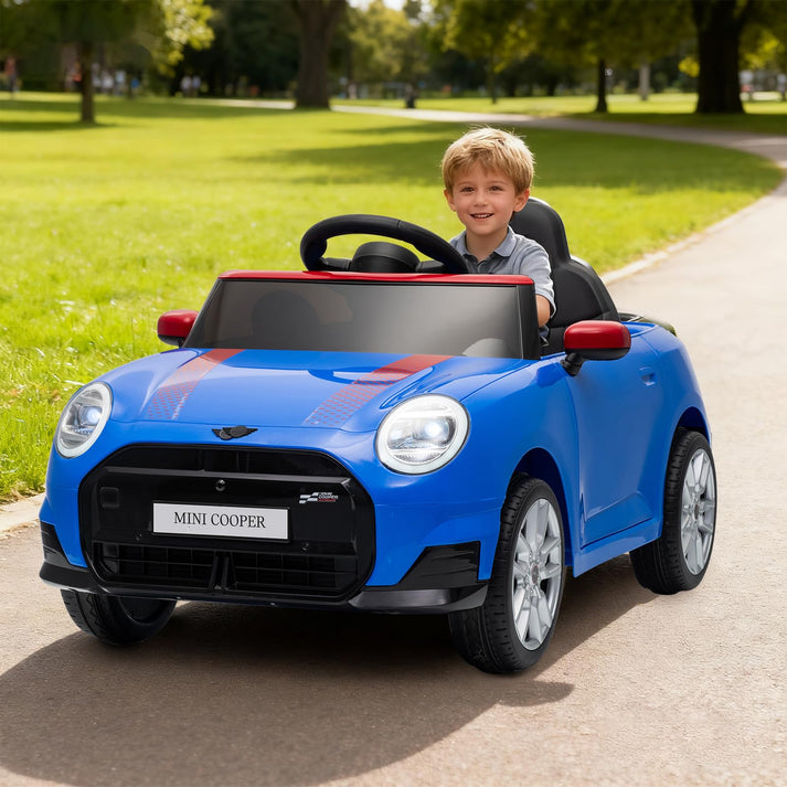 Offiziell lizenziertes MINI COOPER Kinder-Elektroauto in Grün mit Sicherheitsgurt und Doppelfahrmodus