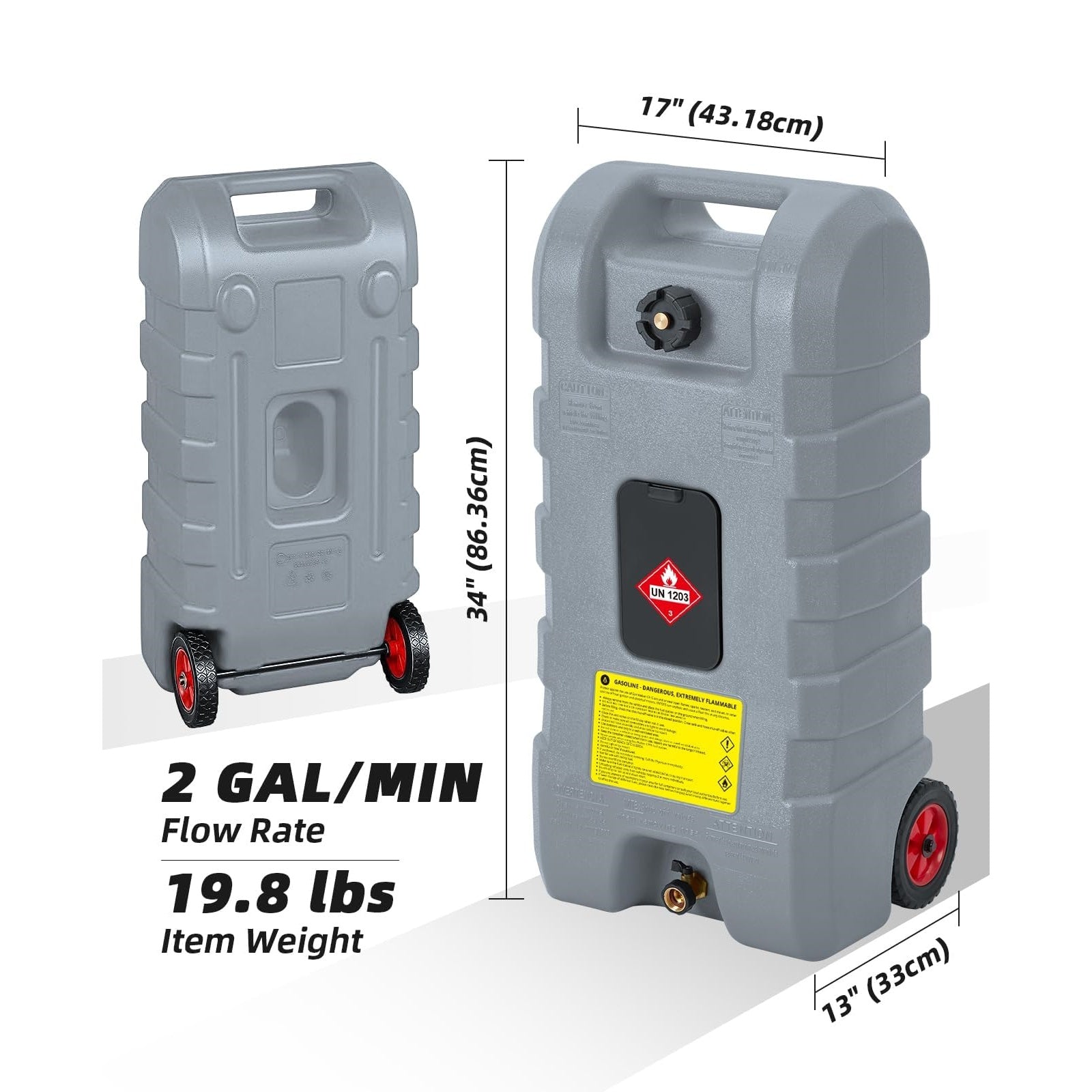 Garvee Grau 15 Gallonen Kraftstoffkanister Mobil mit Rädern Handpumpe 57L für Auto Boot Rasenmäher ATV