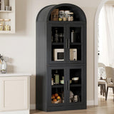 Garvee Arched Bookshelf Farmhouse Bookcase Mit Türen Für Wohnzimmer & Büro 71.4in Hoch MDF Holz Metall-Eckschutz - Schwarz