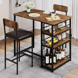 Garvee Esszimmer-Set Für 2 Mit Polsterstühlen, Rustikaler Brauner Tresen, 3 Ablageflächen, MDF & Stahl, Stabil, Platzsparend - Braun
