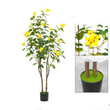 Garvee 5ft Künstlicher Blumenbaum Mit Lebensechten Gelben Blüten, Stabiler Zementtopf Für Garten & Hochzeit, Pflegeleicht, Flexibel Formbar - Rosa