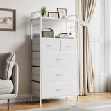 Garvee Kommode Mit 5 Schubladen Stofffront Metallrahmen Holzplatte Für Schlafzimmer Und Flur, Stabil, Grau